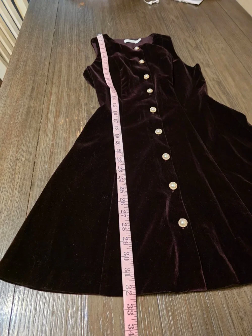 Lush Velvet Button Front Mini Dress Purple Small Gold Pearl Buttons Repaired